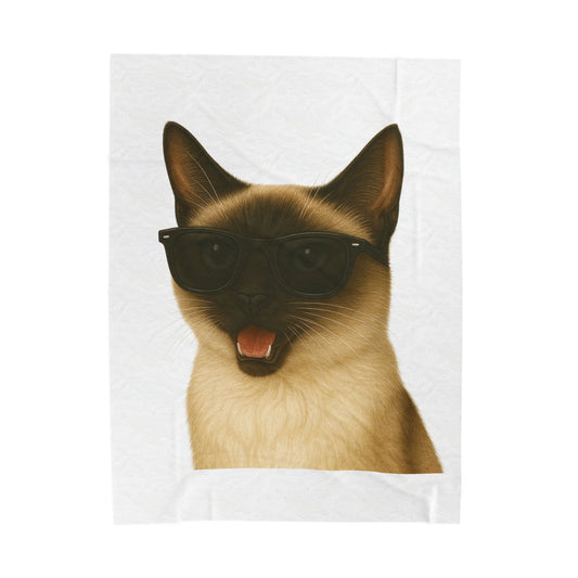 Siamese Cat Wearing Sunglasses - Sherpa Blanket