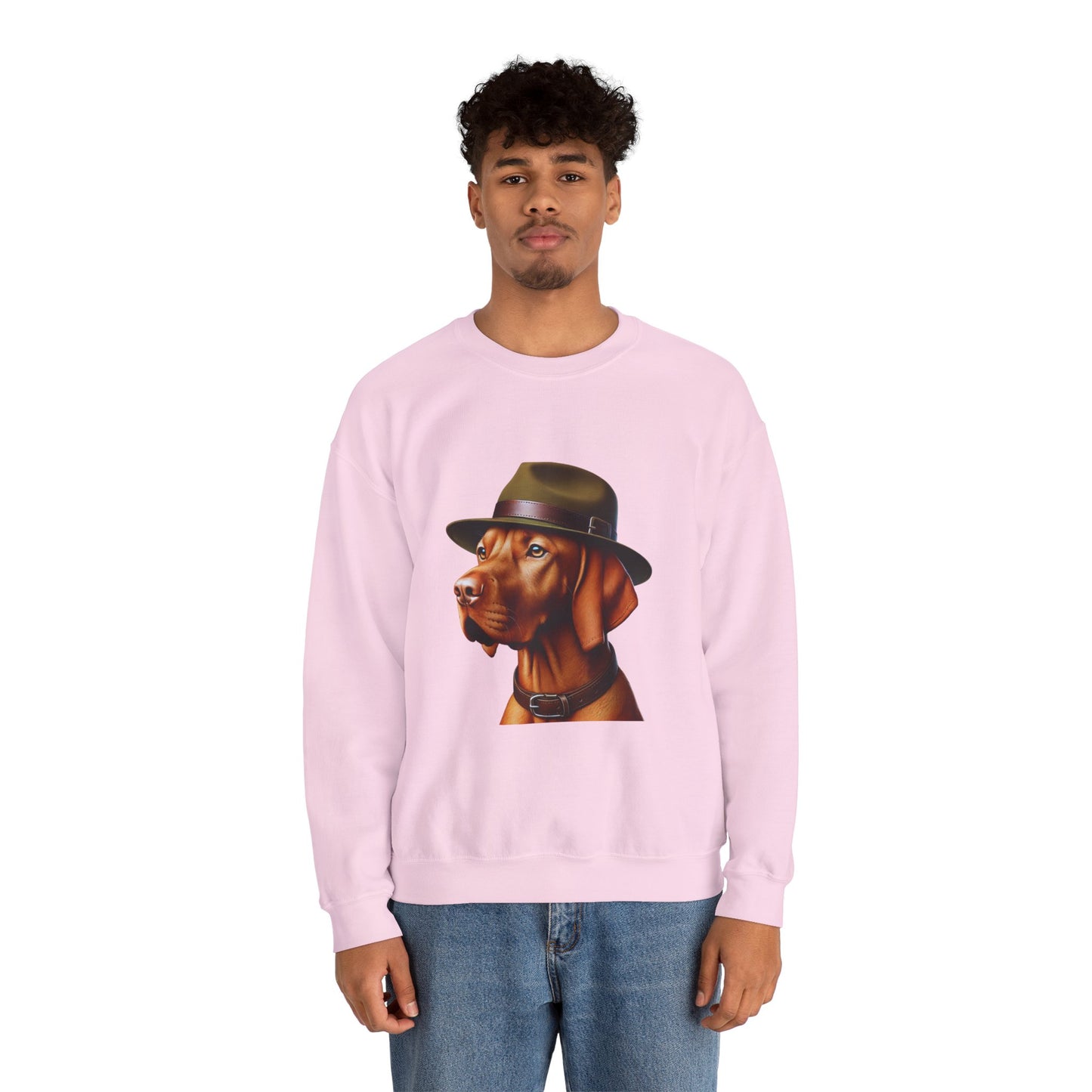 Dashing Vizsla Wearing A Campaign Hat- Adult Crewneck Sweatshirt - Too Cute Pets