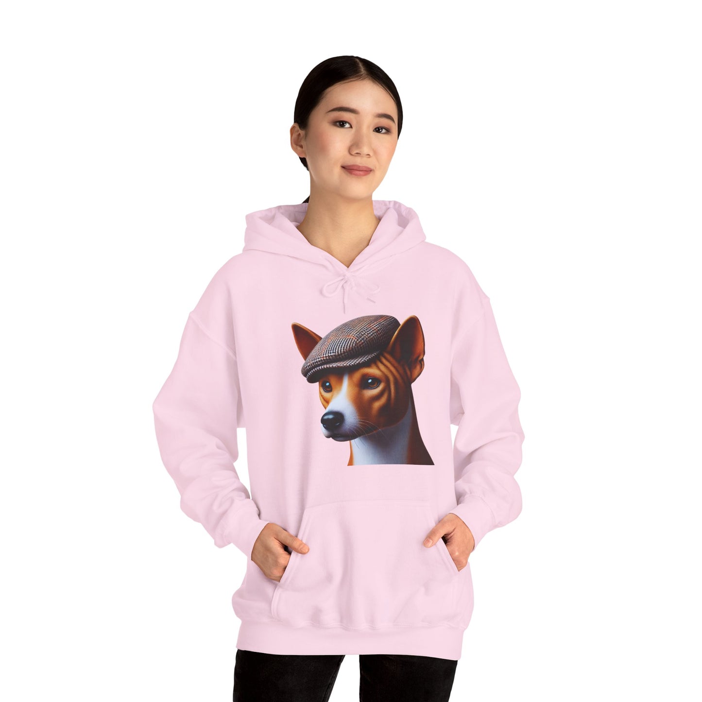 Basenji Wearing Tweed Flat Cap - Adult Hoodie - Too Cute Pets