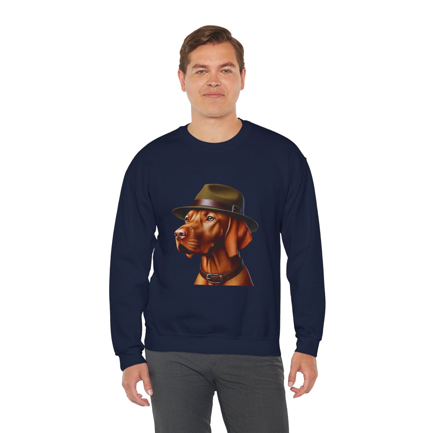 Dashing Vizsla Wearing A Campaign Hat- Adult Crewneck Sweatshirt - Too Cute Pets