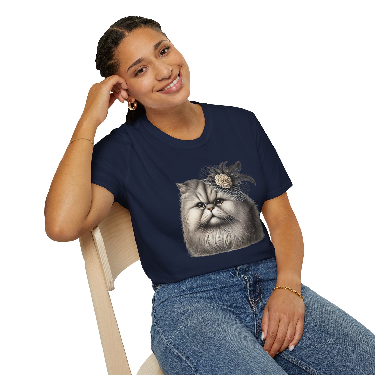 Persian Cat Wearing A Flower Fascinator - Adult T-Shirt -Too Cute Pets