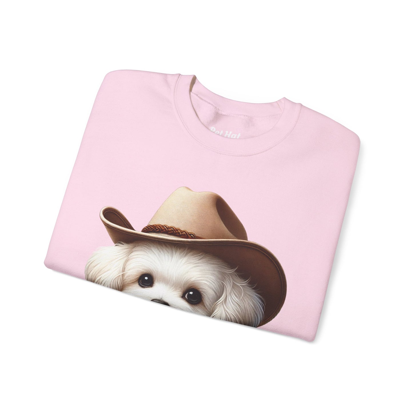 Cute Maltese Wearing A Cowgirl Hat- Adult Crewneck Sweatshirt - Too Cute Pets