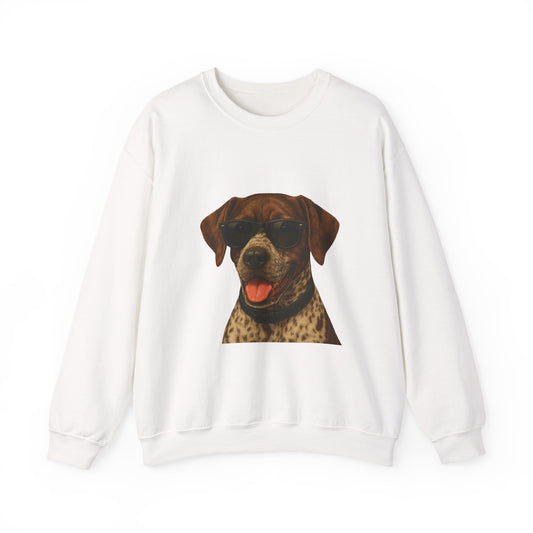 German Shorthaired Pointer Wearing Sunglasses - Adult Crewneck Sweatshirt