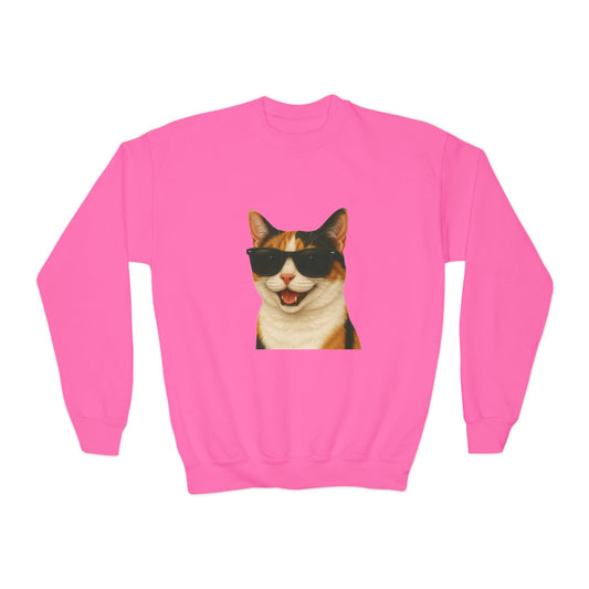 Calico Domestic Shorthaired Cat Wearing Sunglasses - Youth Sweatshirt