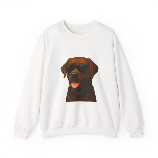 Brown Labrador Retriever Wearing Sunglasses - Adult Crewneck Sweatshirt