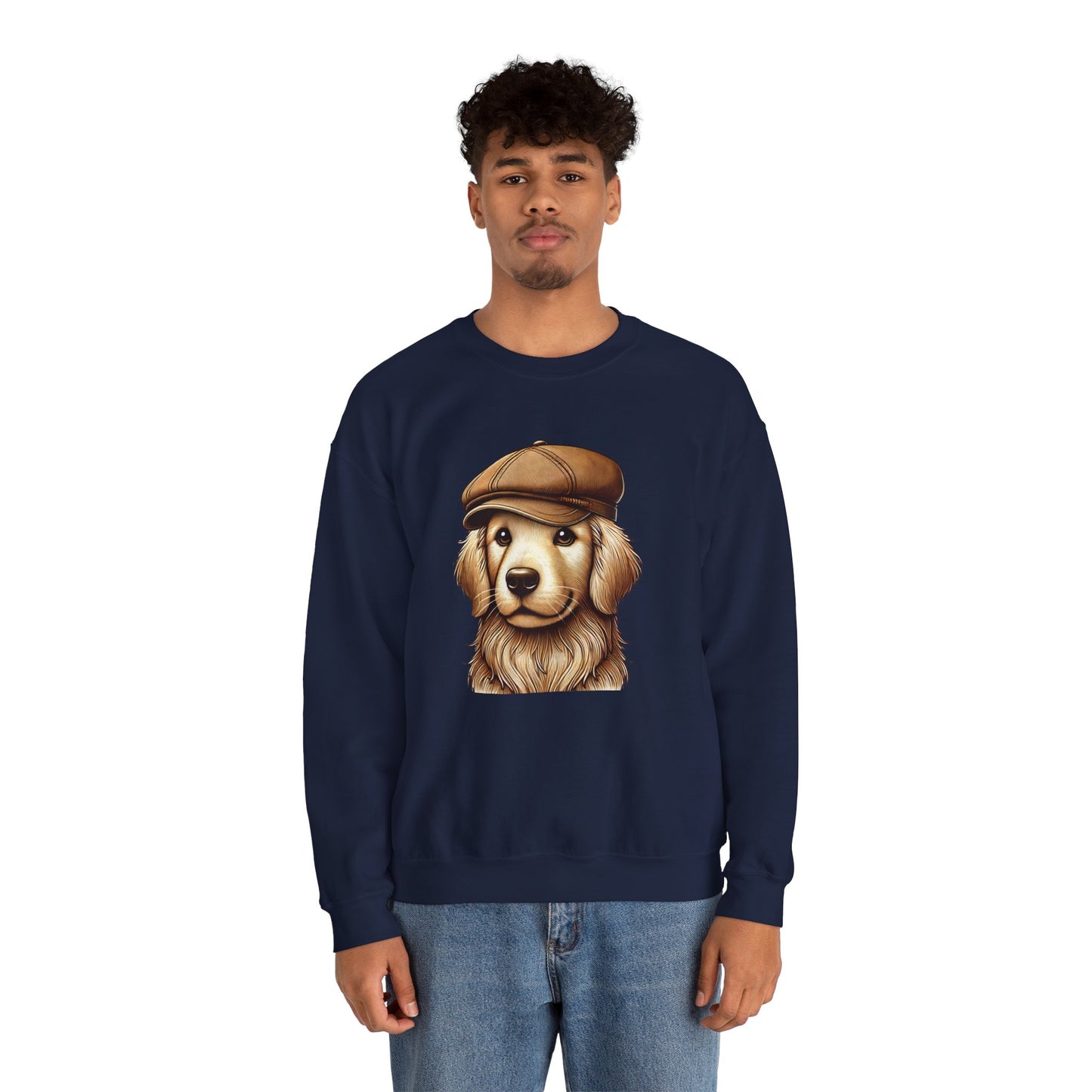 Golden Retriever In Newsboy Hat - Adult Crewneck Sweatshirt - Too Cute Pets