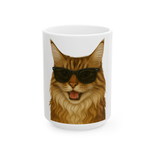 Maine Coon Wearing Sunglasses Ceramic Mug