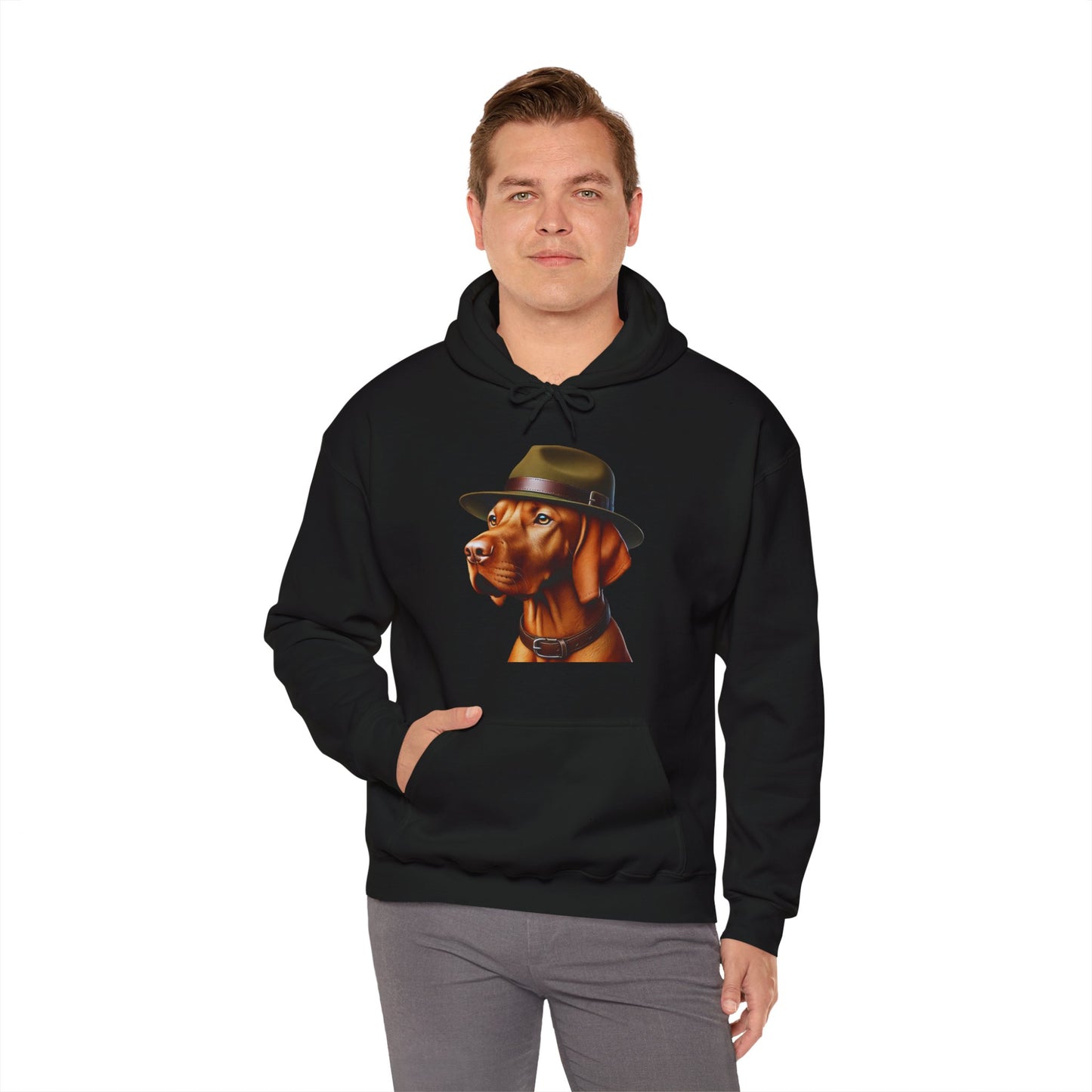 Dashing Vizsla Wearing Campaign Hat - Adult Hoodie - Too Cute Pets
