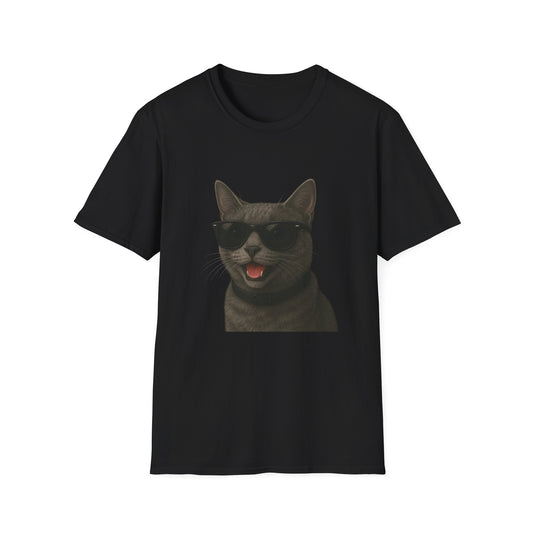 Gray Cat Wearing Sunglasses - Adult T-Shirt