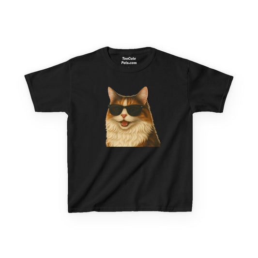 Domestic Longhaired Calico Cat Sunglasses Kids Tee
