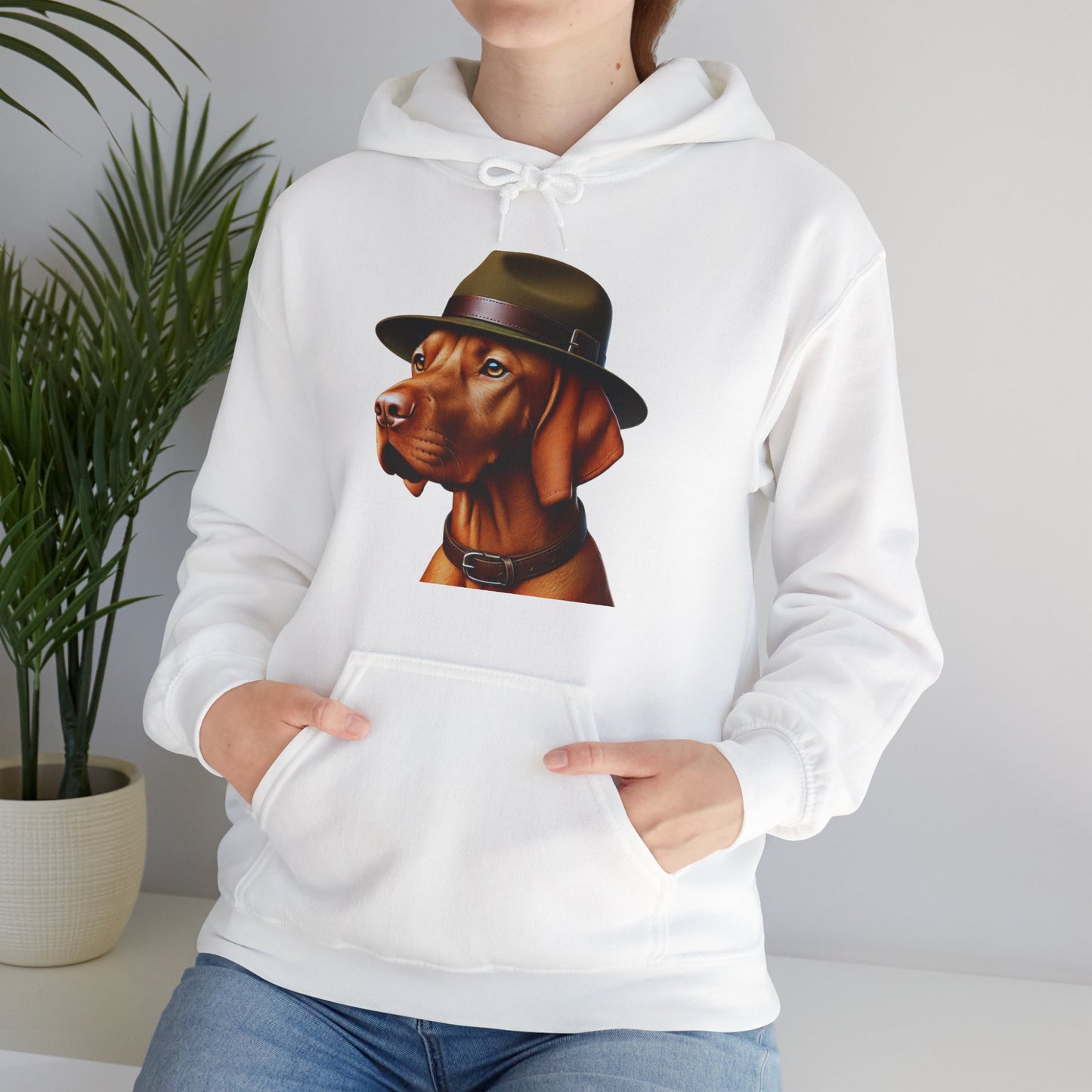 Dashing Vizsla Wearing Campaign Hat - Adult Hoodie - Too Cute Pets