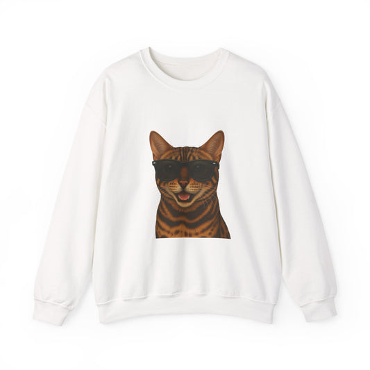 Bengal Cat Wearing Sunglasses - Adult Crewneck Sweatshirt