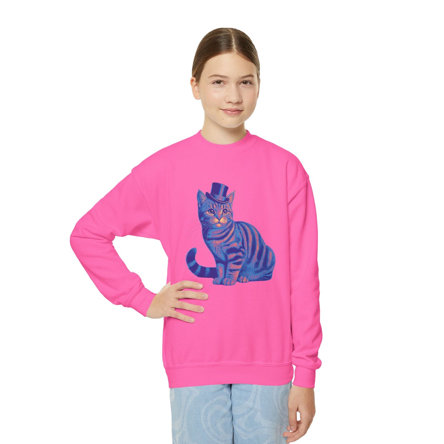 Tabby Wearing Top Hat (Multi-color) - Youth Sweatshirt - Too Cute Pets Collection