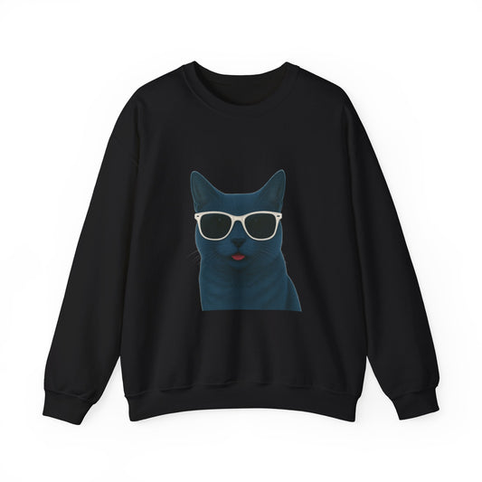 Russian Blue Cat Wearing Sunglasses - Adult Crewneck Sweatshirt