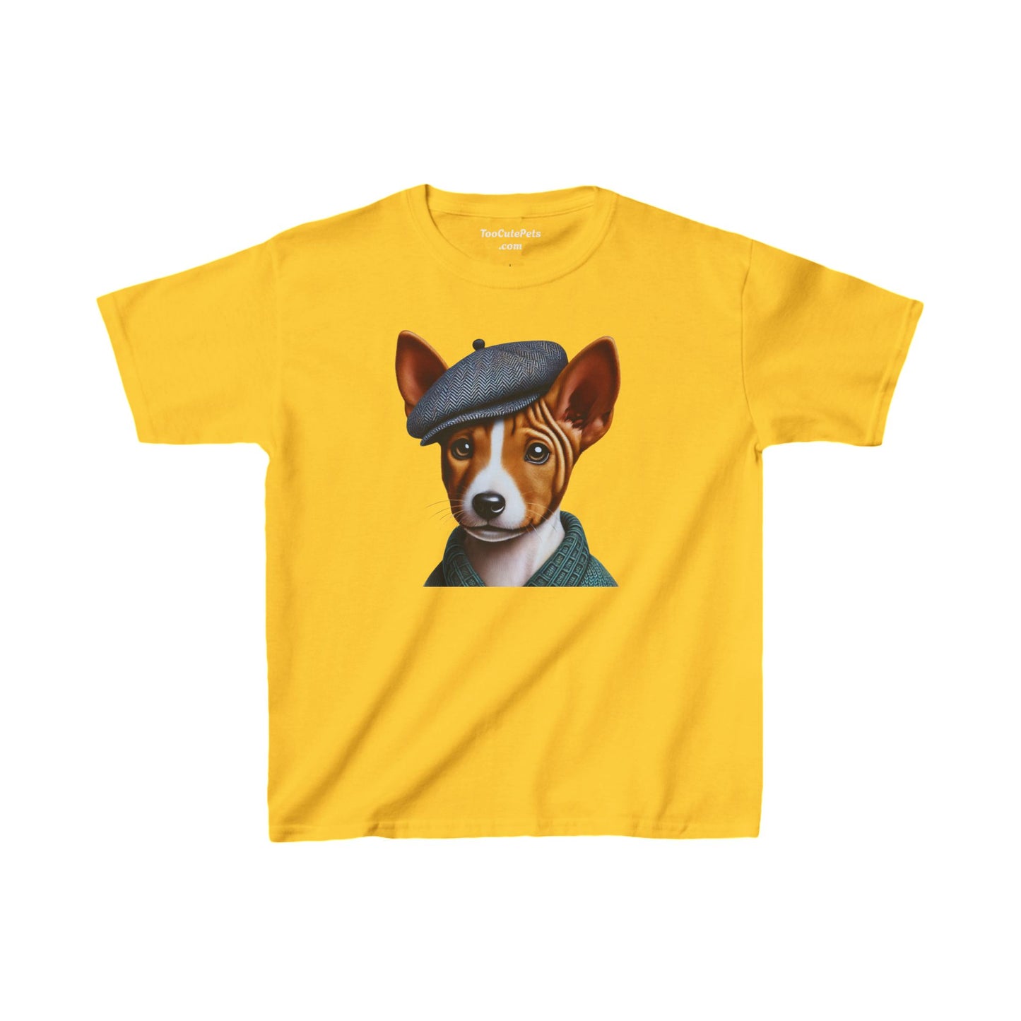 Basenji Pup With Tweed Flat Cap Youth T-Shirt - Too Cute Pets