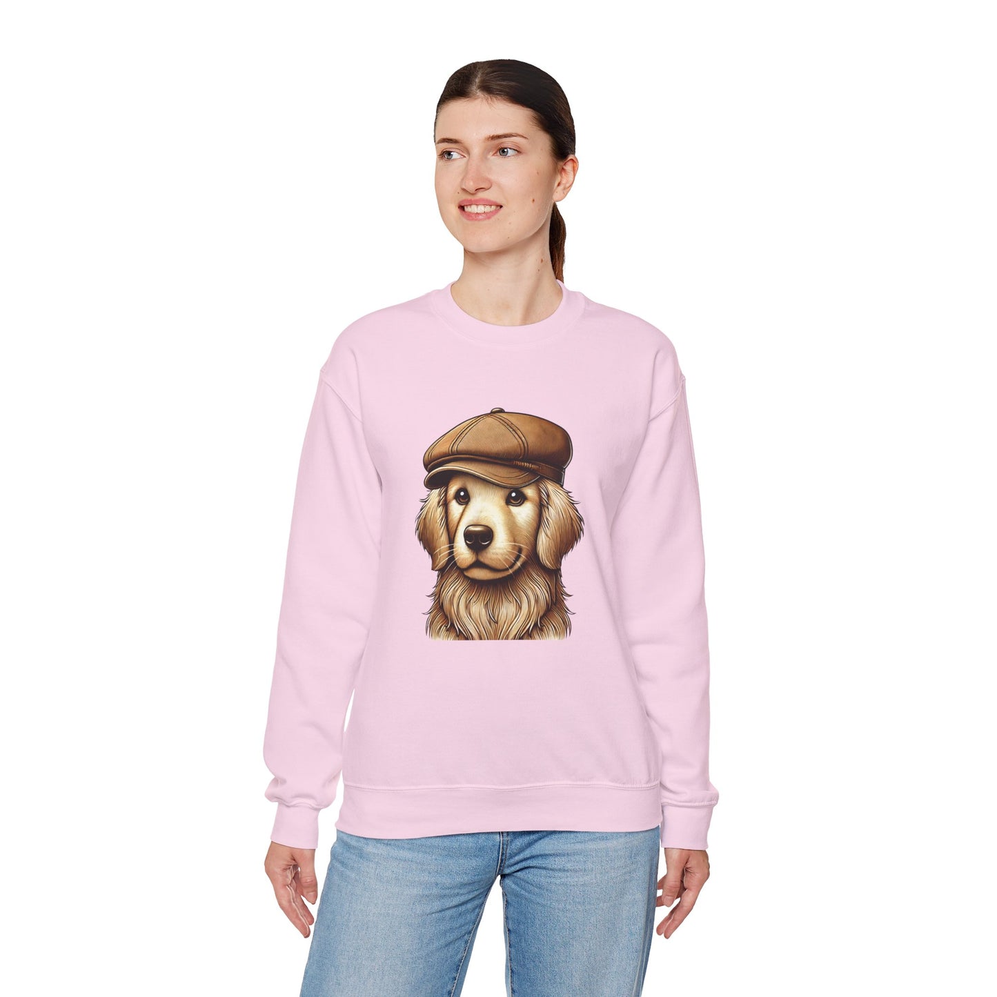 Golden Retriever In Newsboy Hat - Adult Crewneck Sweatshirt - Too Cute Pets