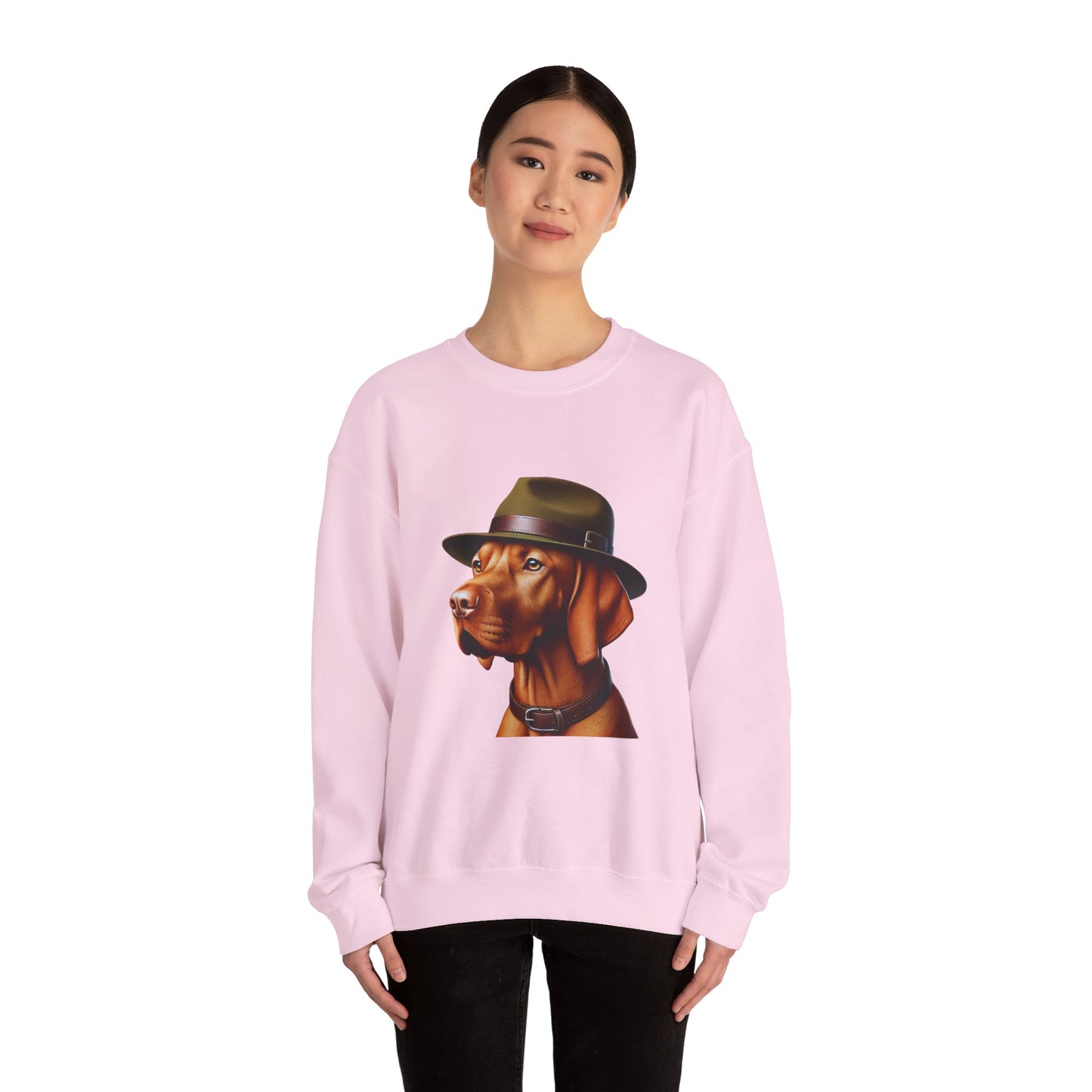 Dashing Vizsla Wearing A Campaign Hat- Adult Crewneck Sweatshirt - Too Cute Pets