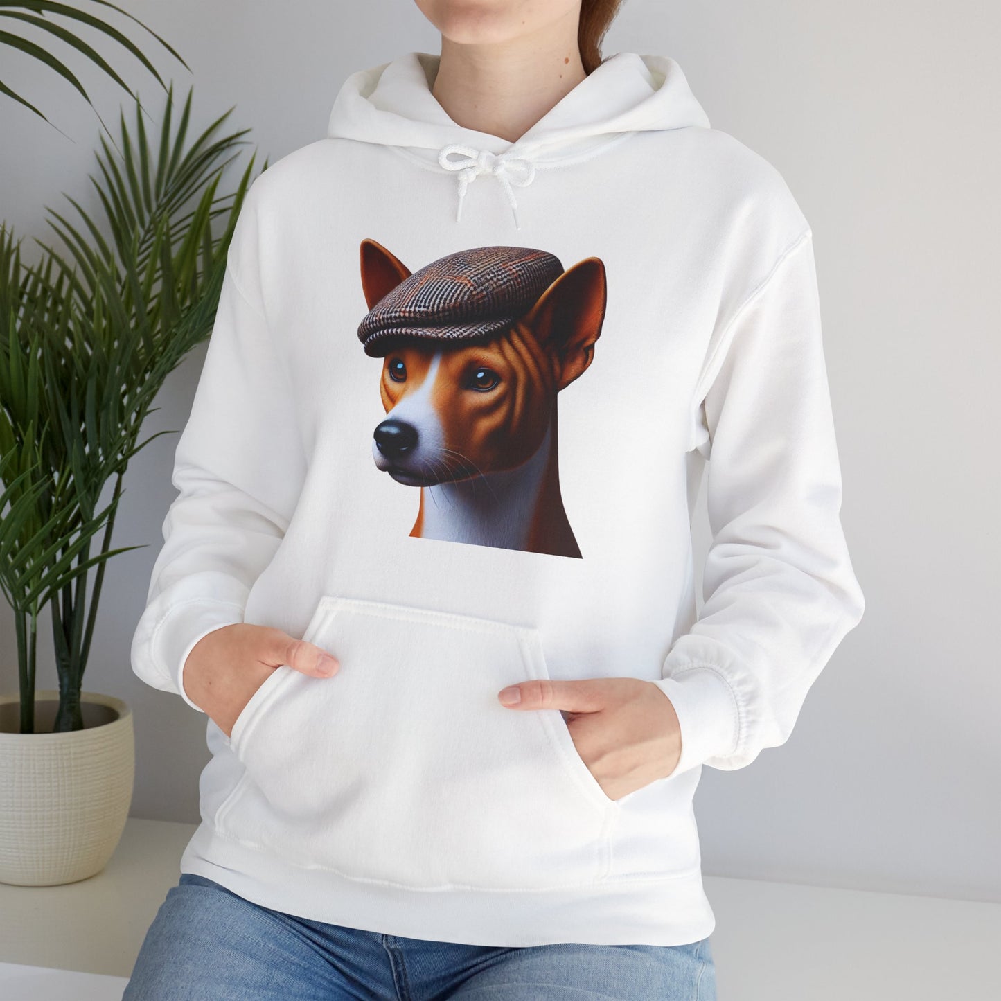 Basenji Wearing Tweed Flat Cap - Adult Hoodie - Too Cute Pets