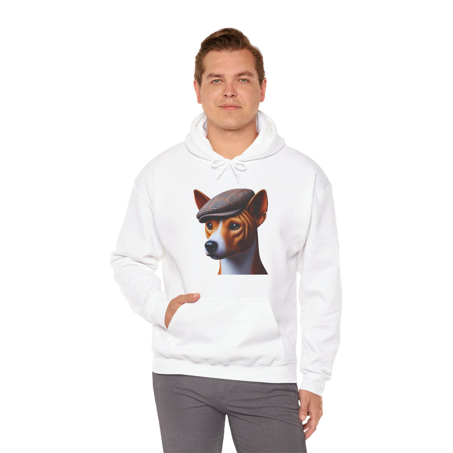 Basenji Wearing Tweed Flat Cap - Adult Hoodie - Too Cute Pets