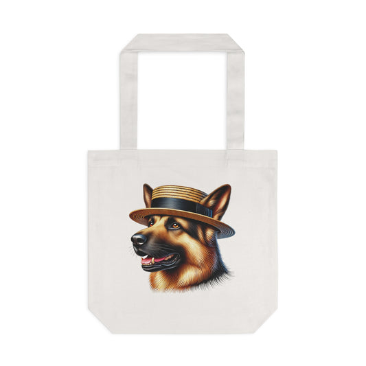 German Shepherd Wearing a Boater Hat - Cotton Tote Bag