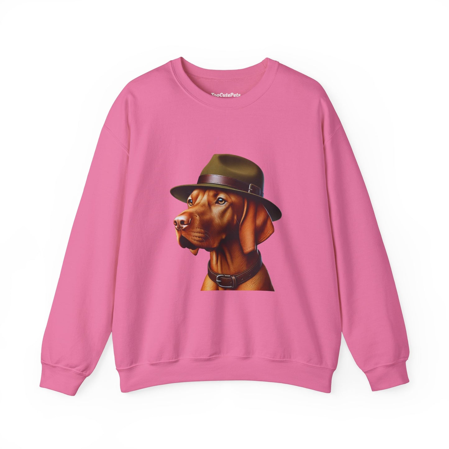 Dashing Vizsla Wearing A Campaign Hat- Adult Crewneck Sweatshirt - Too Cute Pets