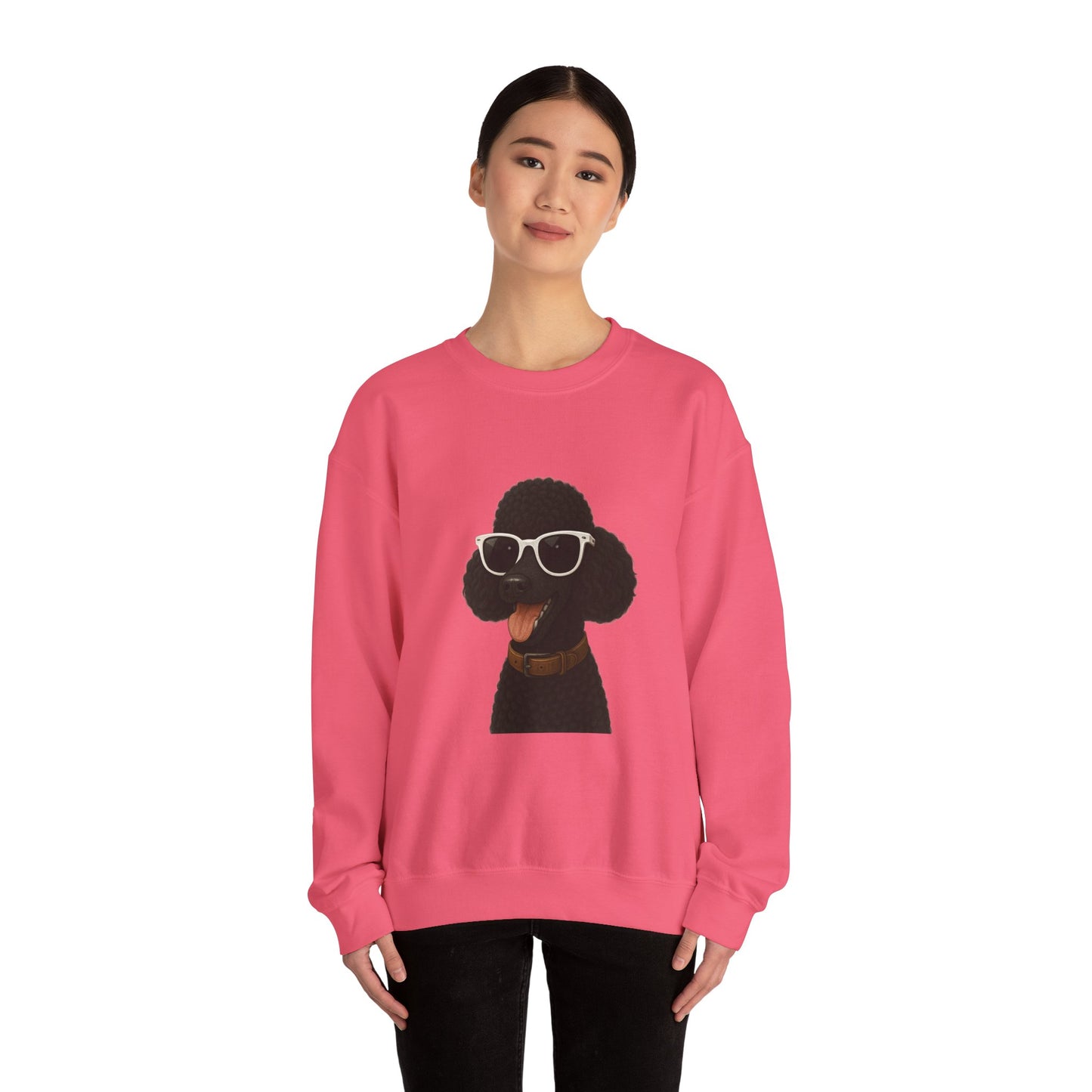 Black Poodle Wearing Sunglasses - Adult Crewneck Sweatshirt