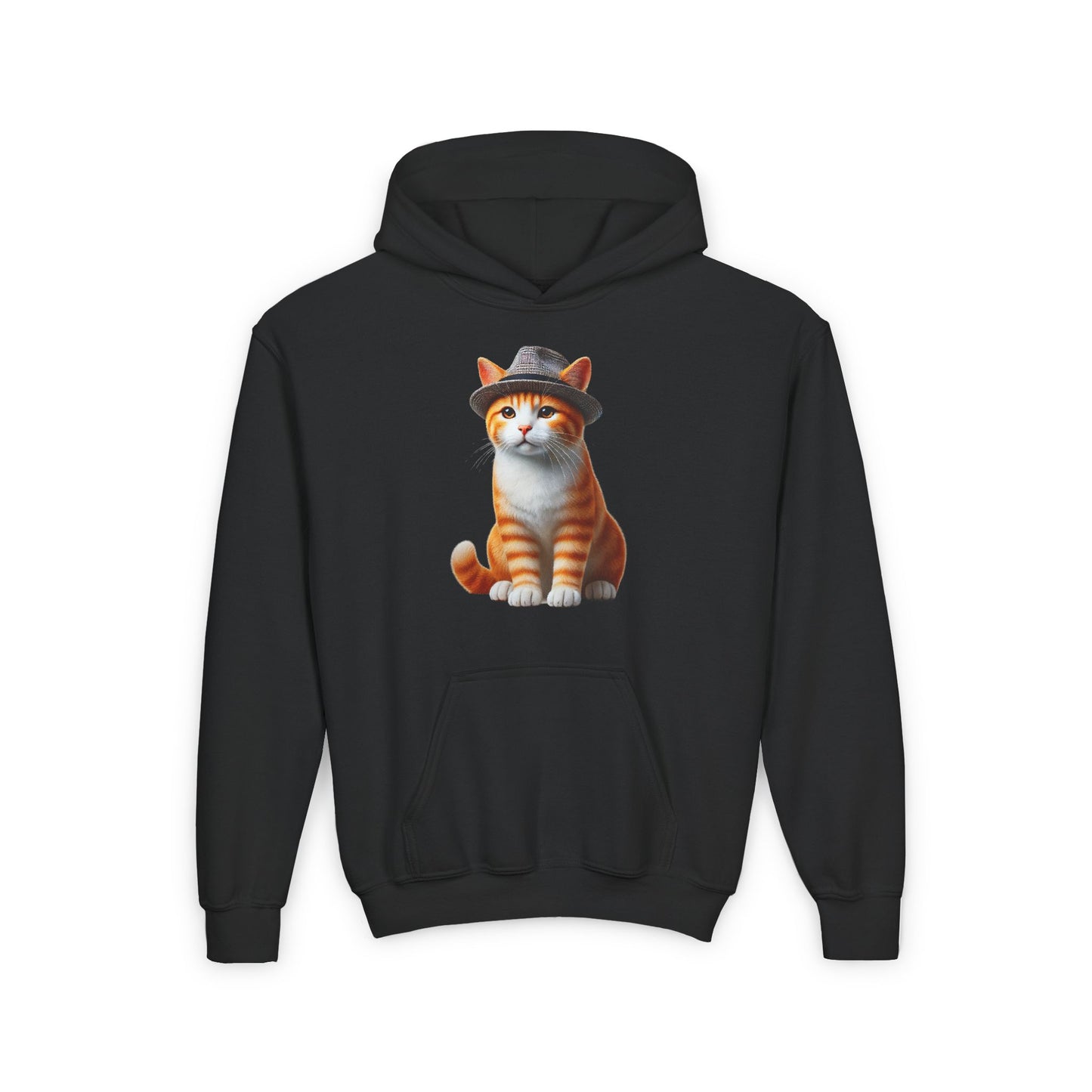 Tabby Kitten With Fedora Hat - Hooded Youth Sweatshirt - Too Cute Pets