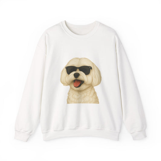 Maltese Wearing Sunglasses - Adult Crewneck Sweatshirt