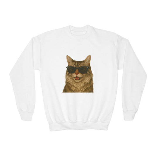 Siberian Cat Wearing Sunglasses - Youth Crewneck Sweatshirt