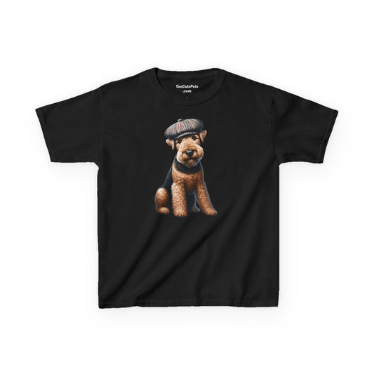 Airedale Terrier Wearing Tweed Flat Cap #2- Youth T-Shirt - Too Cute Pets