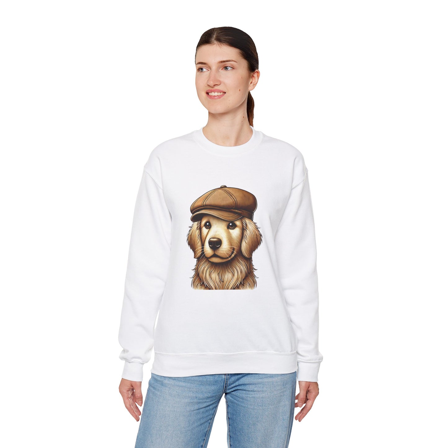 Golden Retriever In Newsboy Hat - Adult Crewneck Sweatshirt - Too Cute Pets