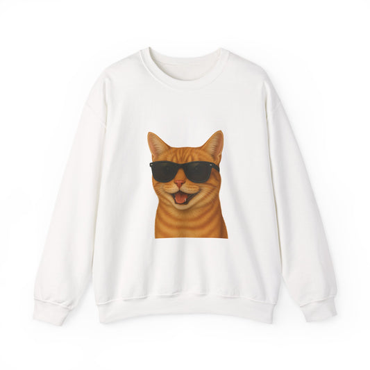 Orange Tabby Cat Wearing Sunglasses - Adult Crewneck Sweatshirt