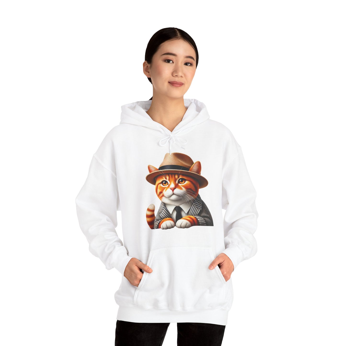 Tabby Cat in Fedora & Suit – Adult Unisex Hoodie
