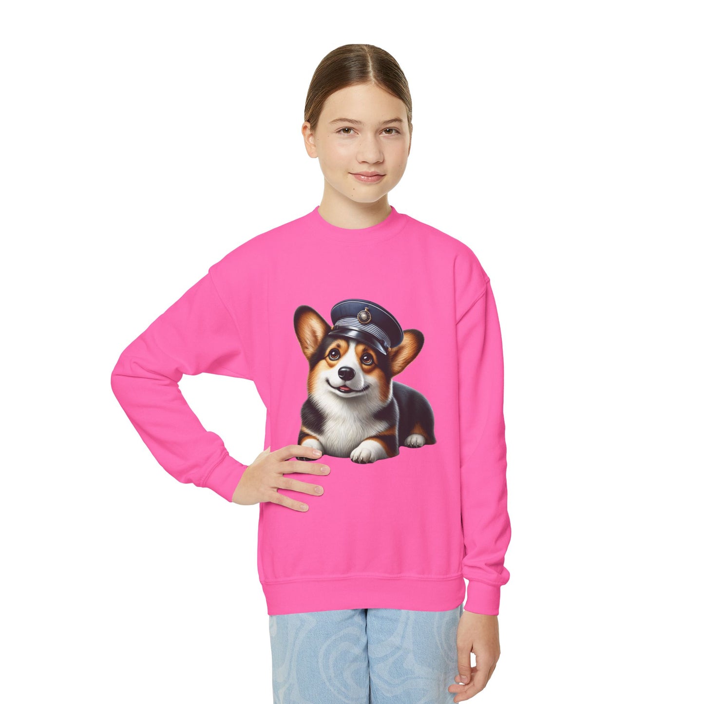 Corgi Wearing Conductor Hat - Youth Sweatshirt - Too Cute Pets Clothing Line