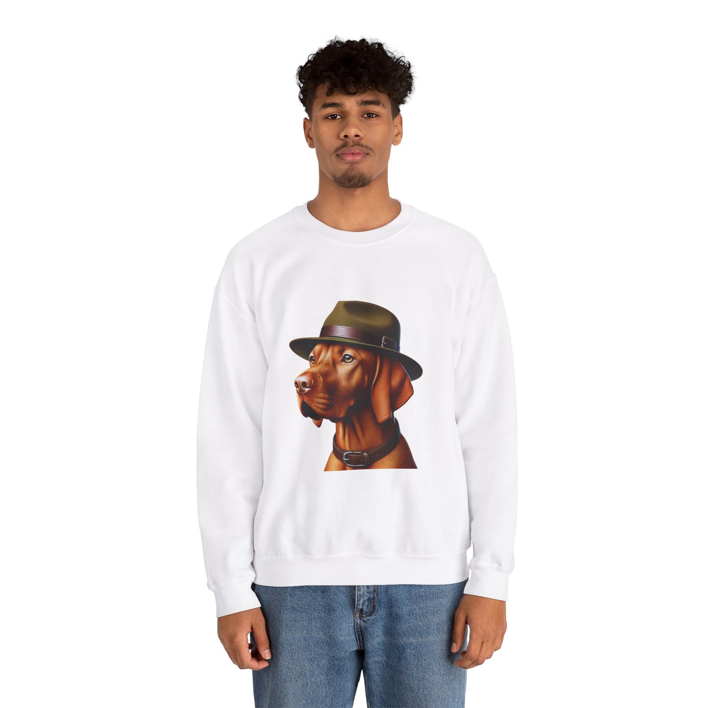Dashing Vizsla Wearing A Campaign Hat- Adult Crewneck Sweatshirt - Too Cute Pets