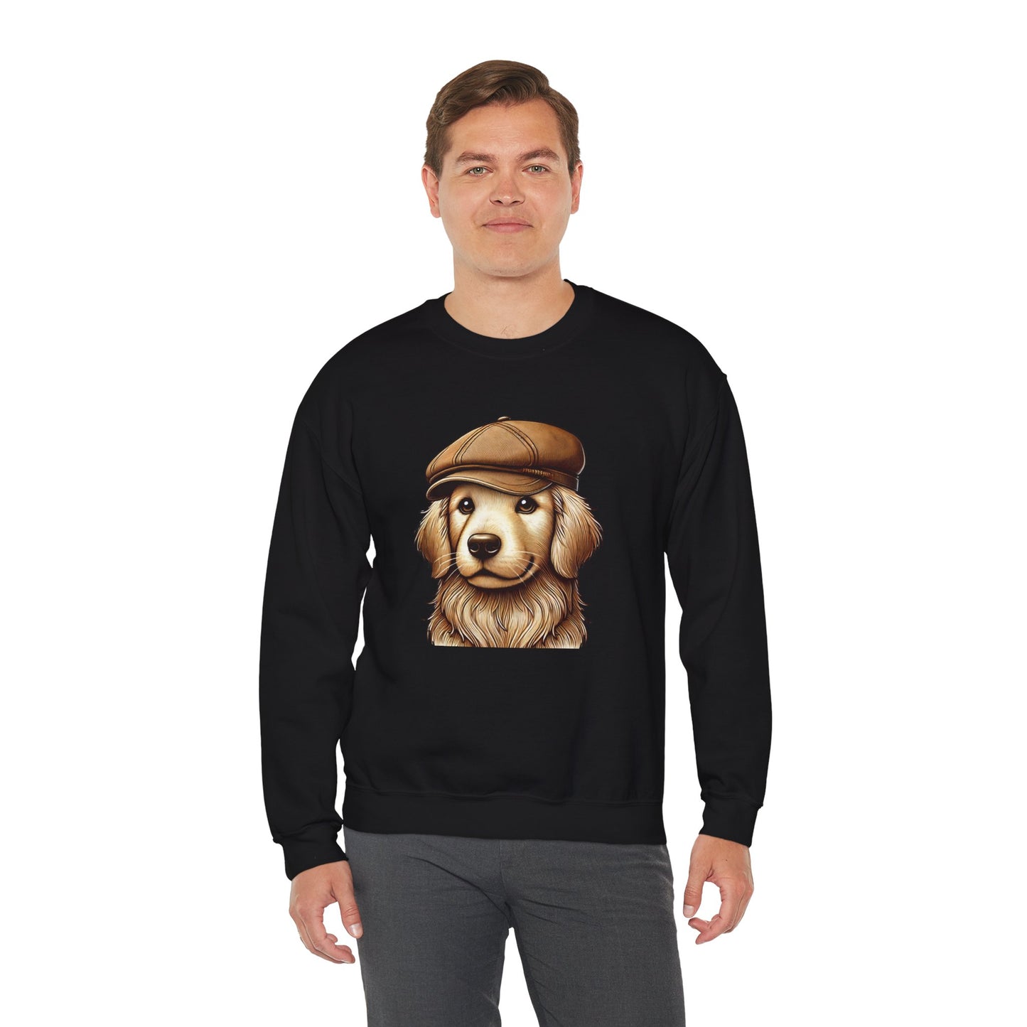 Golden Retriever In Newsboy Hat - Adult Crewneck Sweatshirt - Too Cute Pets