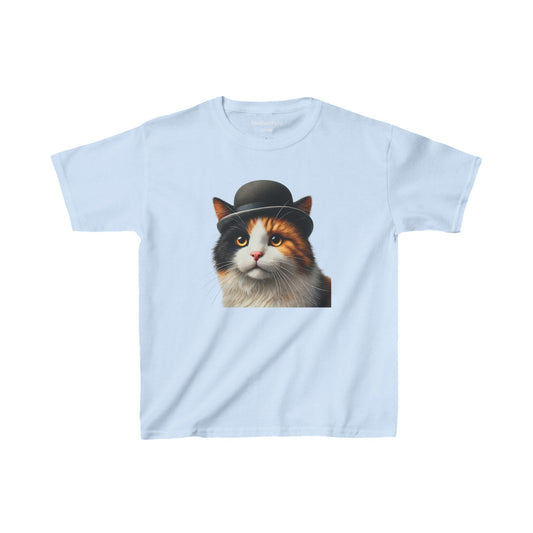Calico Cat Wearing Bowler Hat - Youth T-Shirt