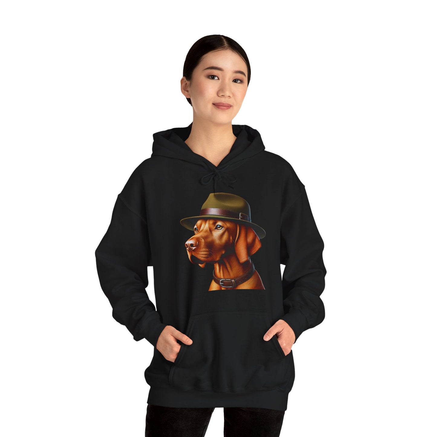 Dashing Vizsla Wearing Campaign Hat - Adult Hoodie - Too Cute Pets