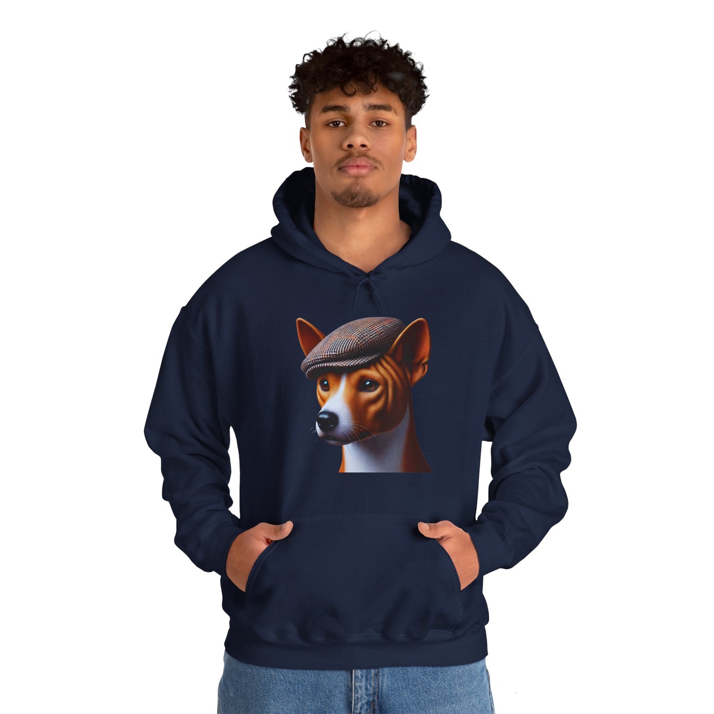Basenji Wearing Tweed Flat Cap - Adult Hoodie - Too Cute Pets