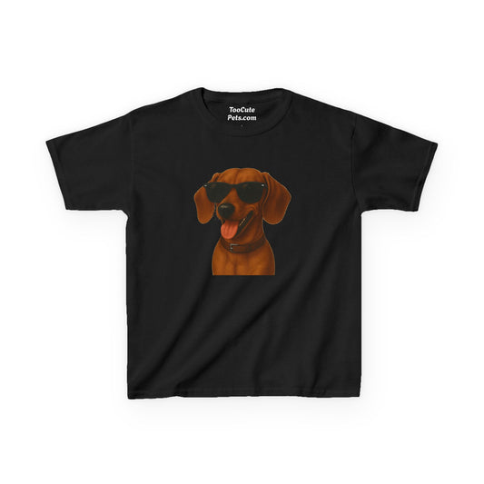 Kids Tee with Dachshund Wearing Sunglasses