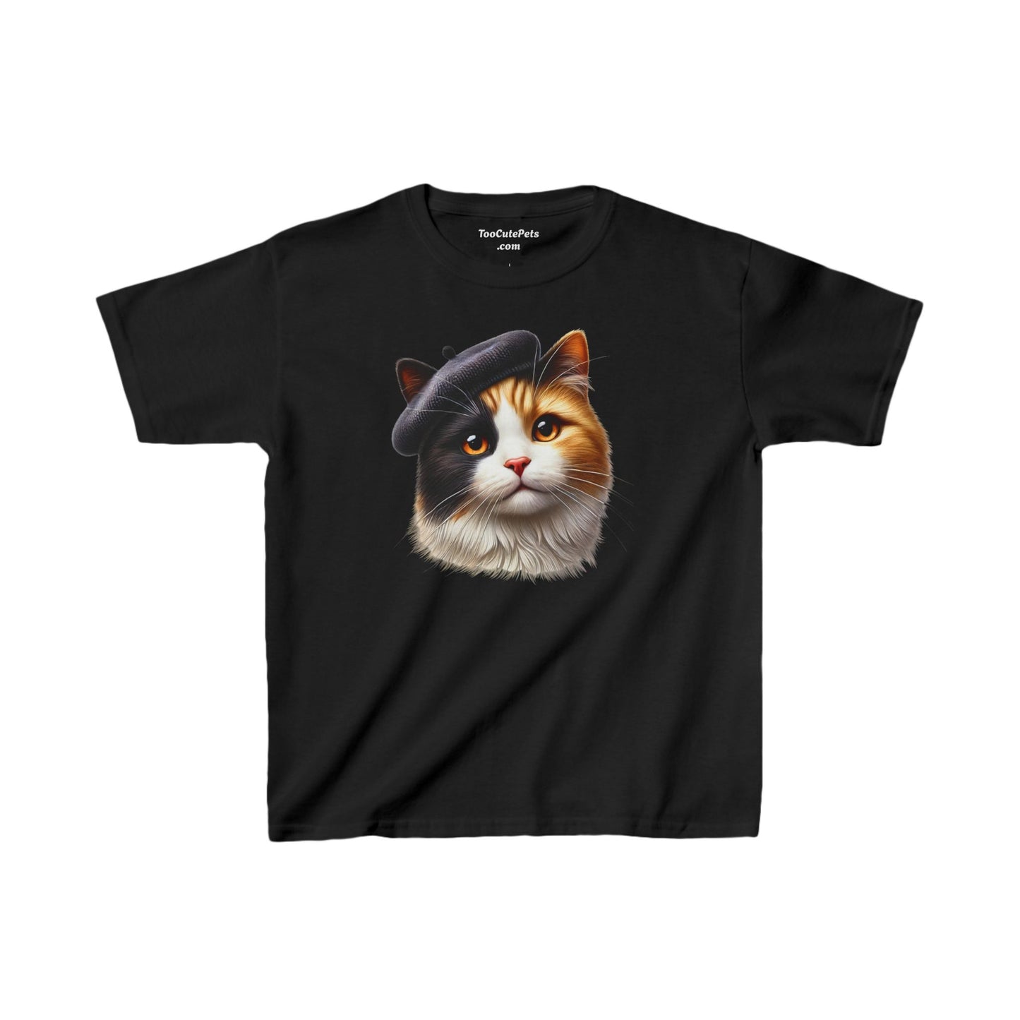 Calico Cat Wearing Beret - Youth T-Shirt- Too Cute Pets