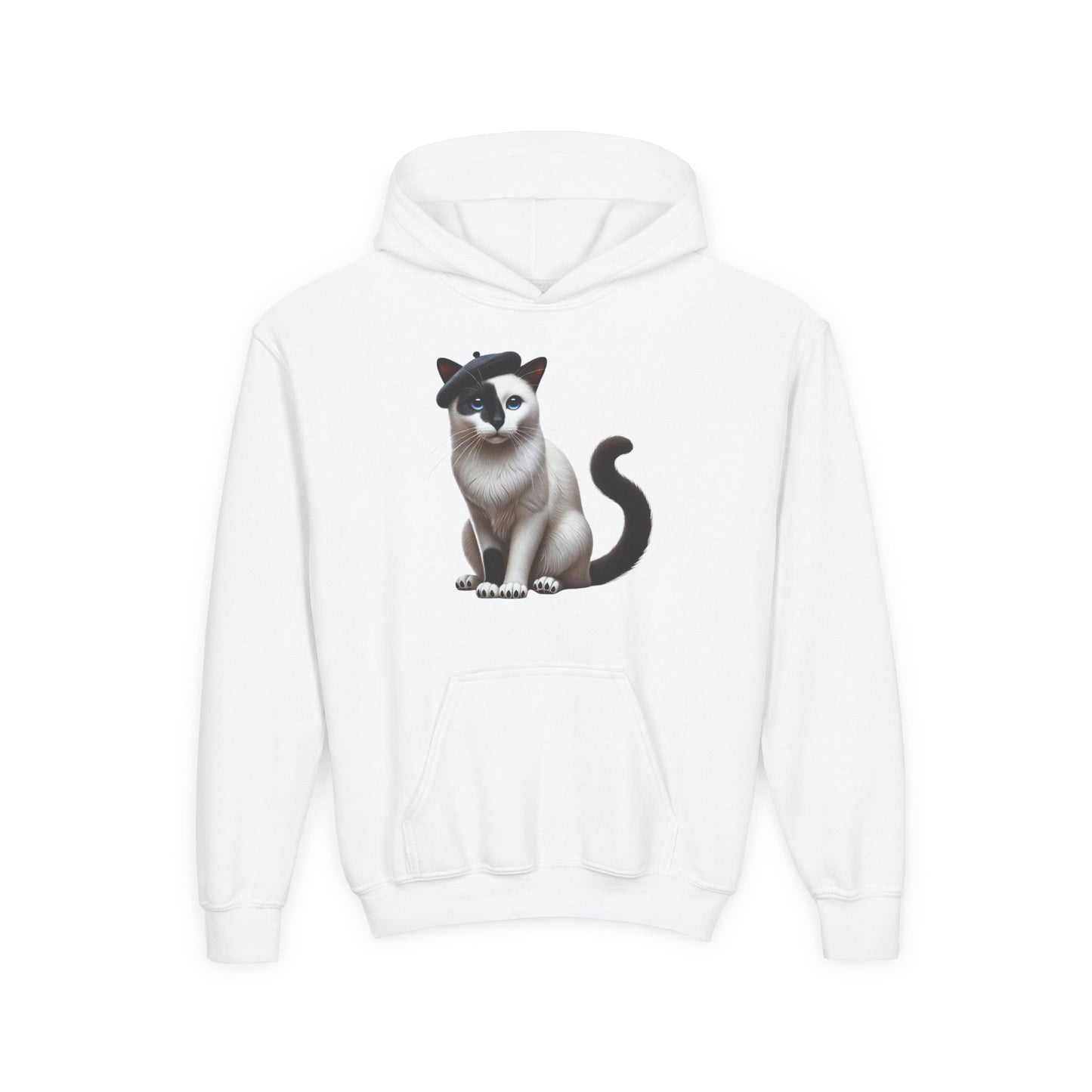 Black and White Cat Wearing A Beret- Youth Hoodie