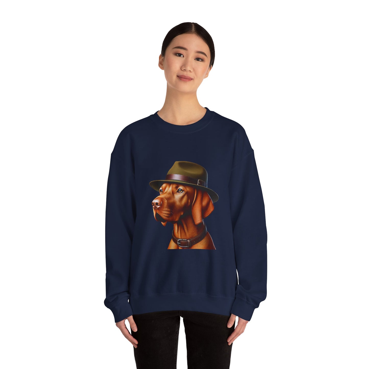 Dashing Vizsla Wearing A Campaign Hat- Adult Crewneck Sweatshirt - Too Cute Pets