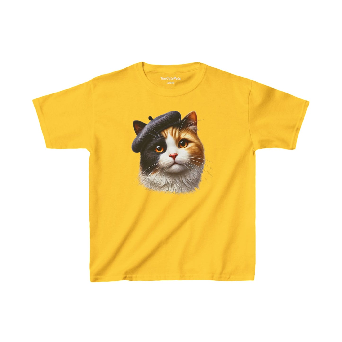 Calico Cat Wearing Beret - Youth T-Shirt- Too Cute Pets