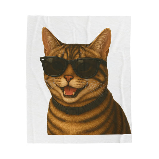 Tabby Cat Wearing Sunglasses - Sherpa Blanket