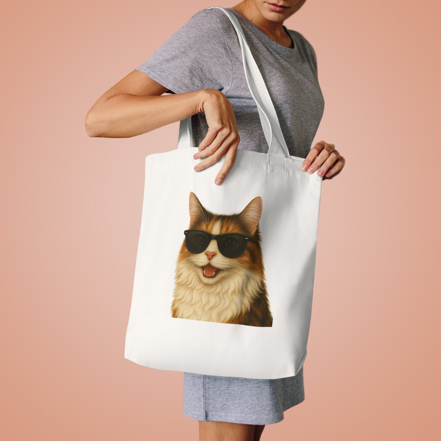 Calico Cat Wearing Sunglasses Cotton Tote Bag
