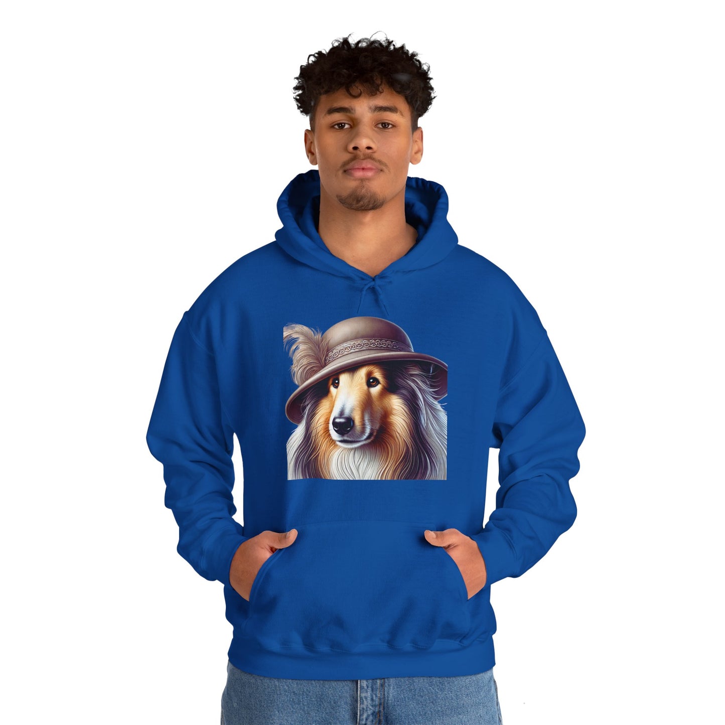 Collie Wearing Cloche Hat - Adult Hoodie - Too Cute Pets