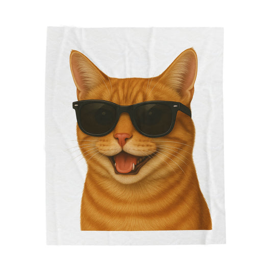 Orange Tabby Cat Wearing Sunglasses - Sherpa Blanket