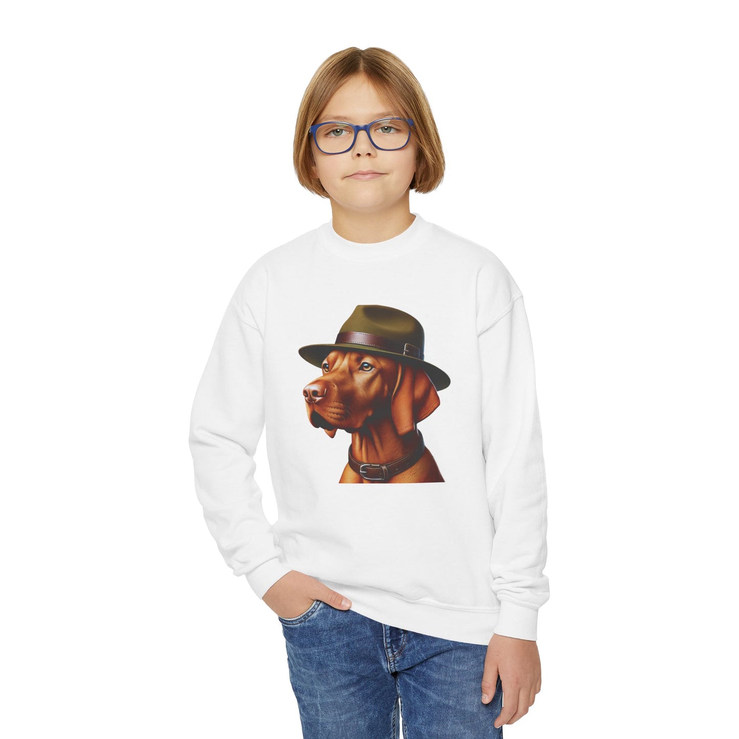 Vizsla Wearing Campaign Hat - Youth Sweatshirt - Too Cute Pets