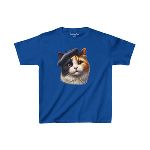 Calico Cat Wearing Beret - Youth T-Shirt- Too Cute Pets
